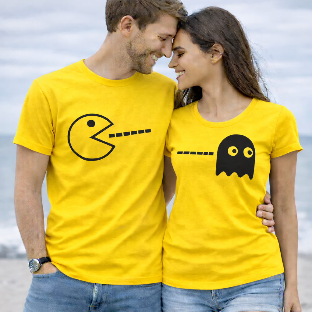 Kit Camisa Conjunto Casal Camiseta Blusa Estampa Criativa Pac Man Oferta Lançamento