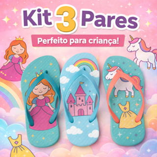 Kit 3 Pares Chinelo Infantil Menina Sortido Confortável Leve Macio em Oferta na Shopee