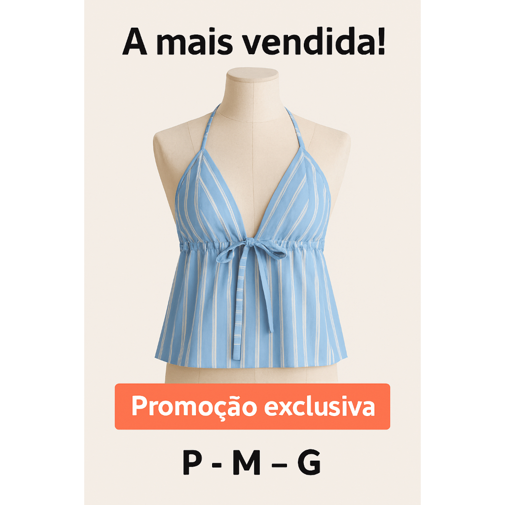 Bata Feminina Regata Casual Listrada, alcinha e Amarração Nas Costas Cropeed  Cropped Batinha Alça Fina Amarração Laço V