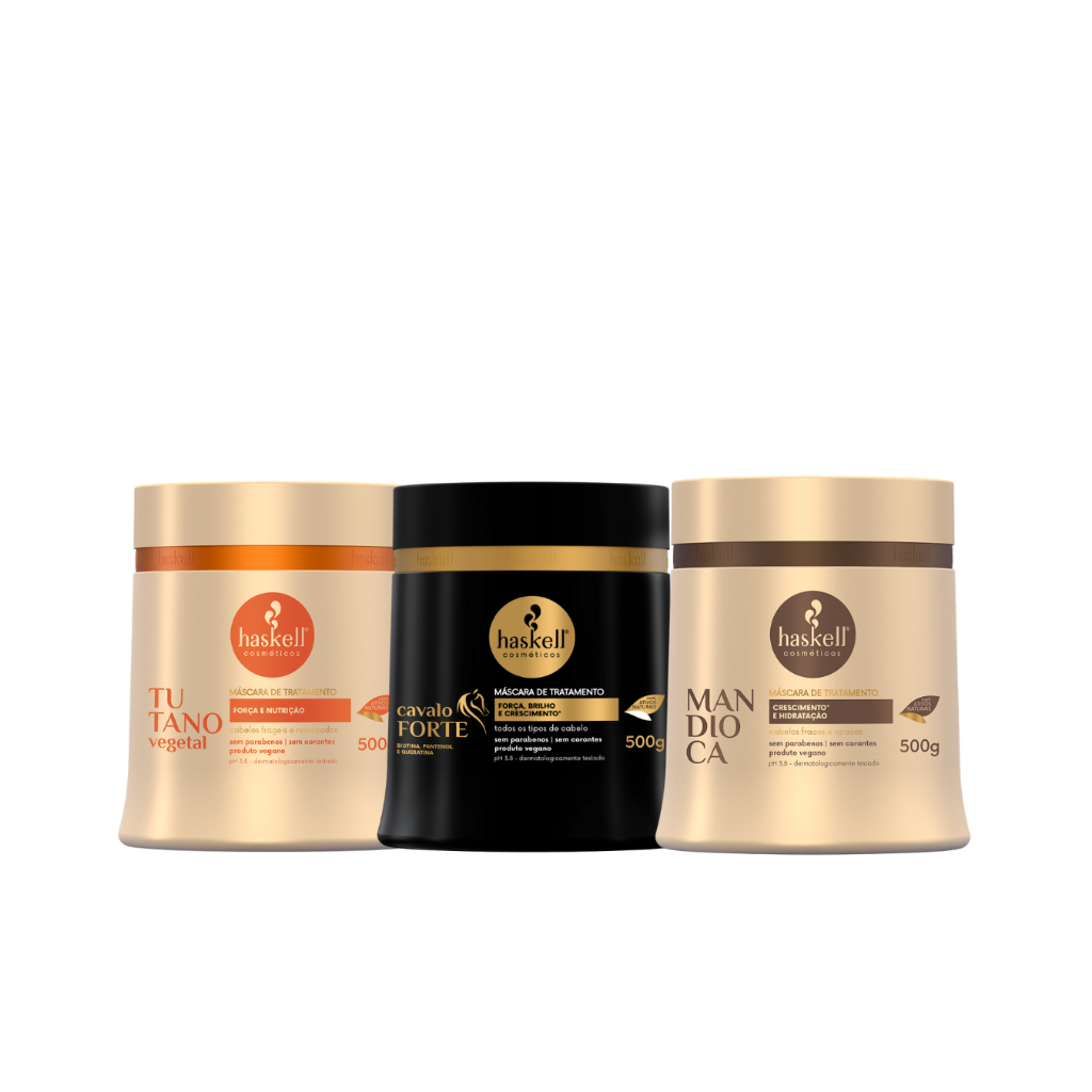 Kit Mascara 500g Cavalo Forte, Tutano e Mandioca Haskell - Cronograma Cabelos Frágeis