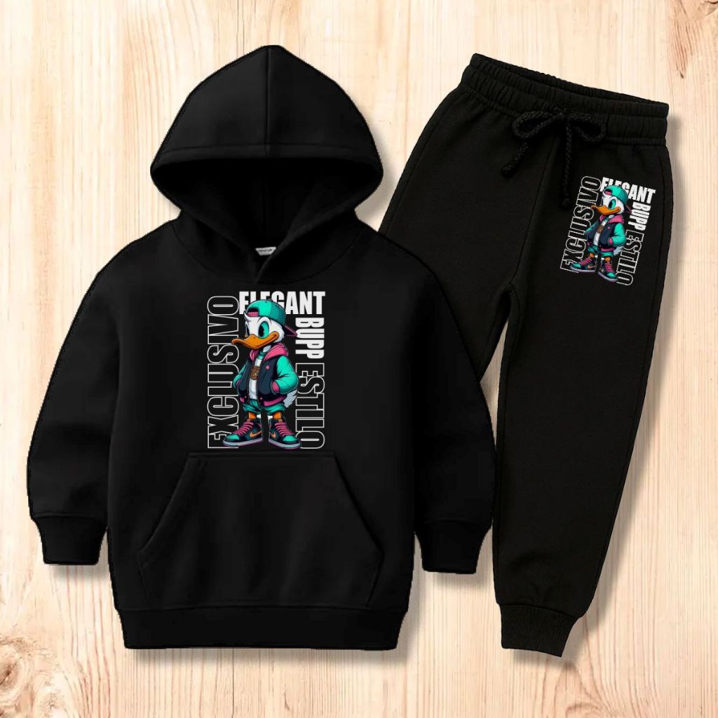 Conjunto Moletom Infantil  Pato Blusa De Frio Com Toca Mais Calça Flanelado Pronta Entrega