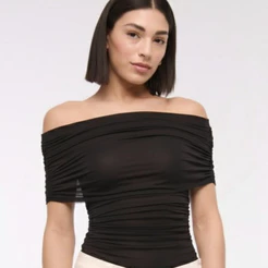Body de Tule Feminino Ombro a Ombro Elegante e Sofisticado Simone