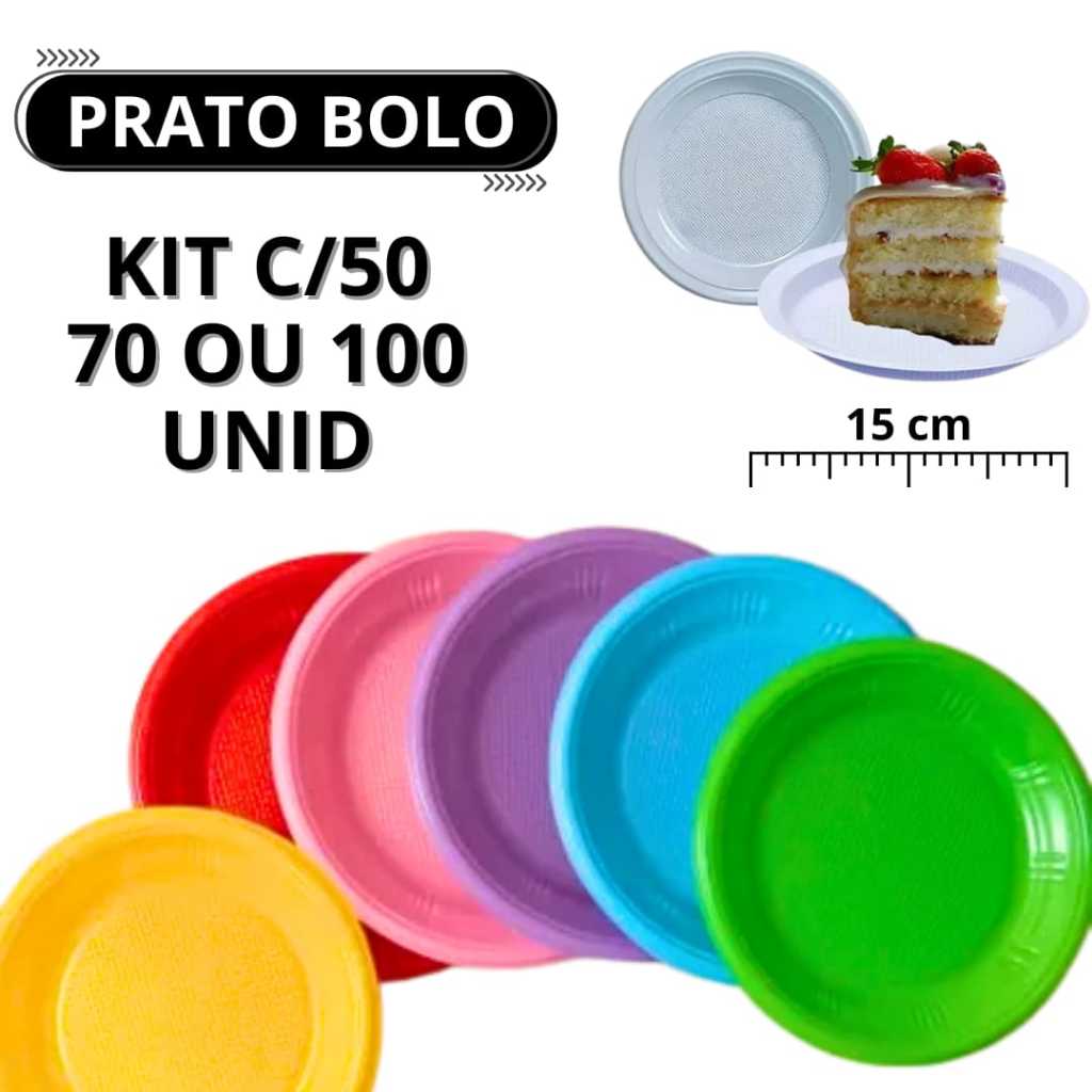 Prato de Plástico Descartável Para Bolo Festa Colorido 15cm 50/70/100 Unidades