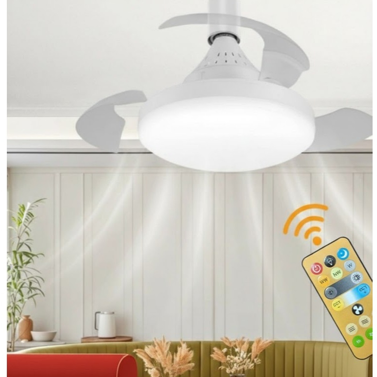 Ventilador de Teto Retrátil 120W Silencioso com LED 3 Cores Controle Remoto Bivolt