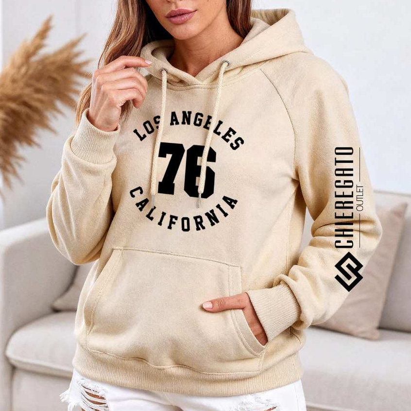 Moletom Masculino Feminino Blusa de Frio Com Capuz Blusão Inverno Estampado Los Angeles California