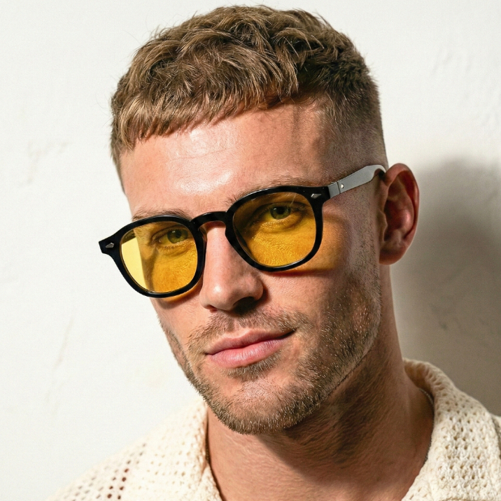 Óculos de Sol Redondo Premium Preto e Amarelo Classico Vintage Tendencia uv400 Masculino Feminino