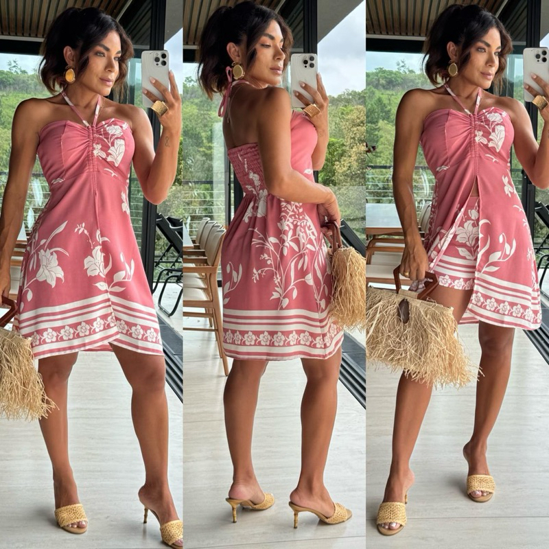 Conjunto  Duna Estampado Shorts e vestido em Oferta na Shopee