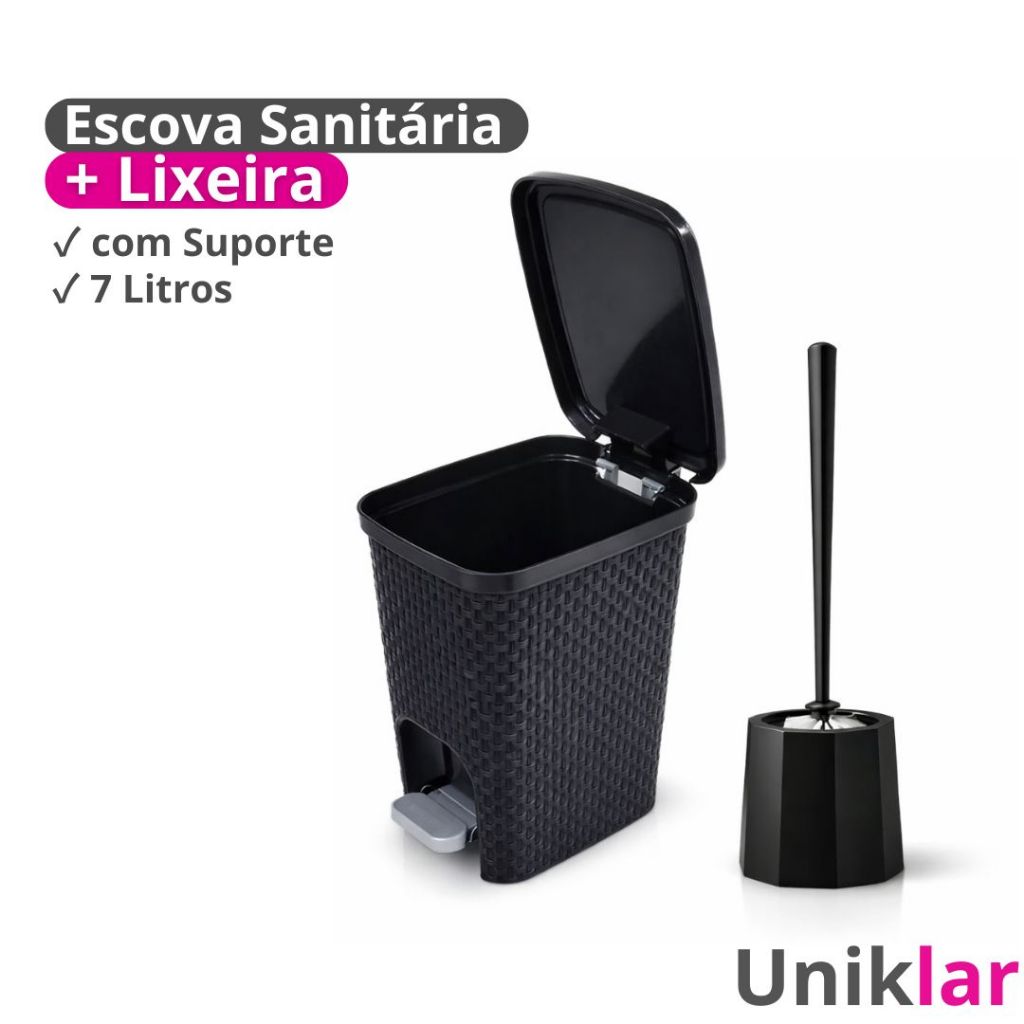 Kit Banheiro Rattan Lixeira 7 Litros Com Pedal E Escova Sanitária em Oferta na Shopee