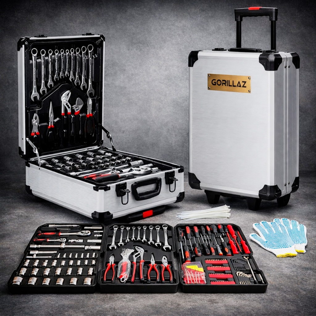 Maleta De Ferramentas 399 Peças De Aço Cromo Vanádio Profissional Gorillaz Mala C/ Rodinhas E Fechadura