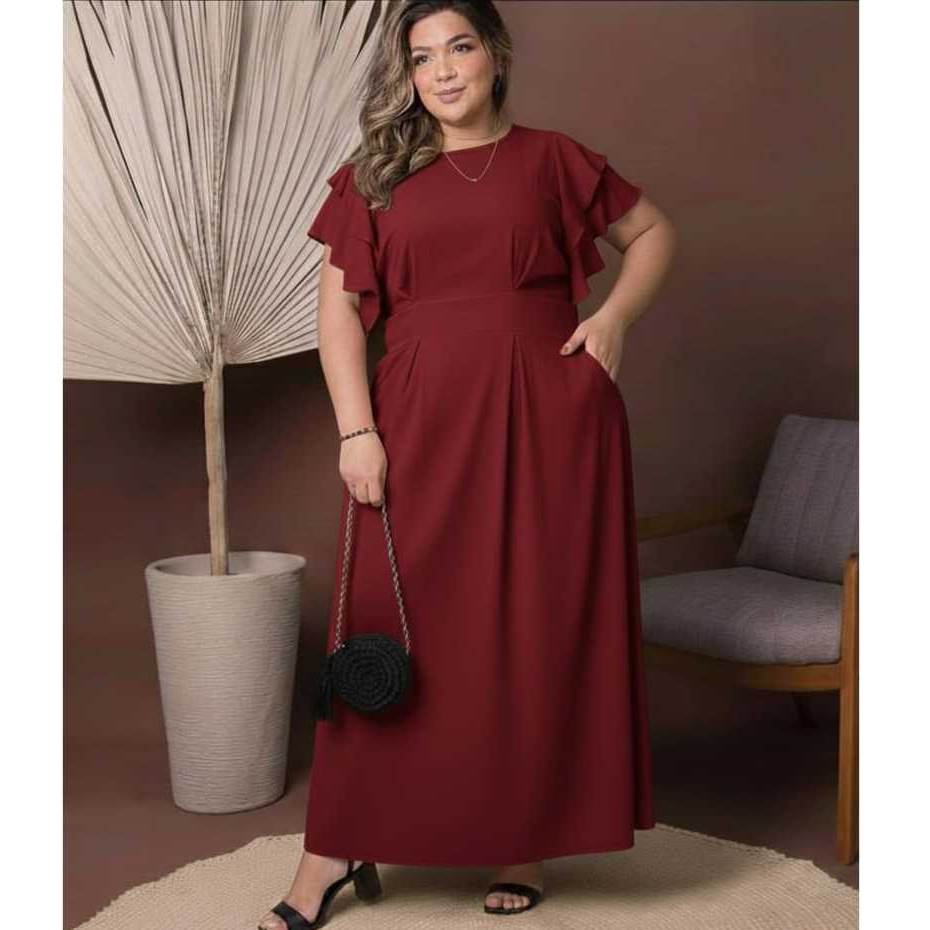 Vestido Longo Soltinho Plus Size com Babado nas Mangas – Elegância e Conforto para Todas as Ocasiões — imagem 2 de 2