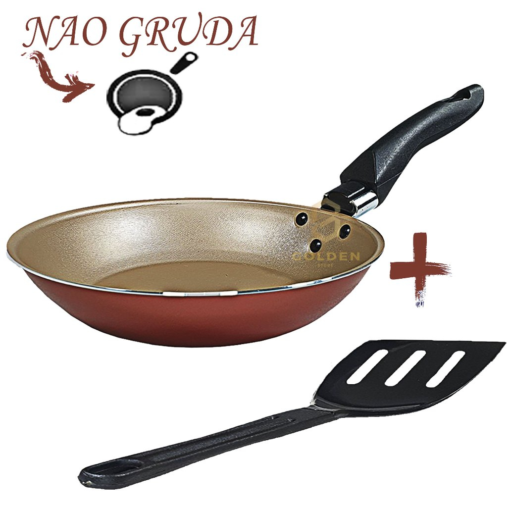 Frigideira Francesa 22 cm Antiaderente Teflon Cor Cereja Não Gruda com Espátula Nylon