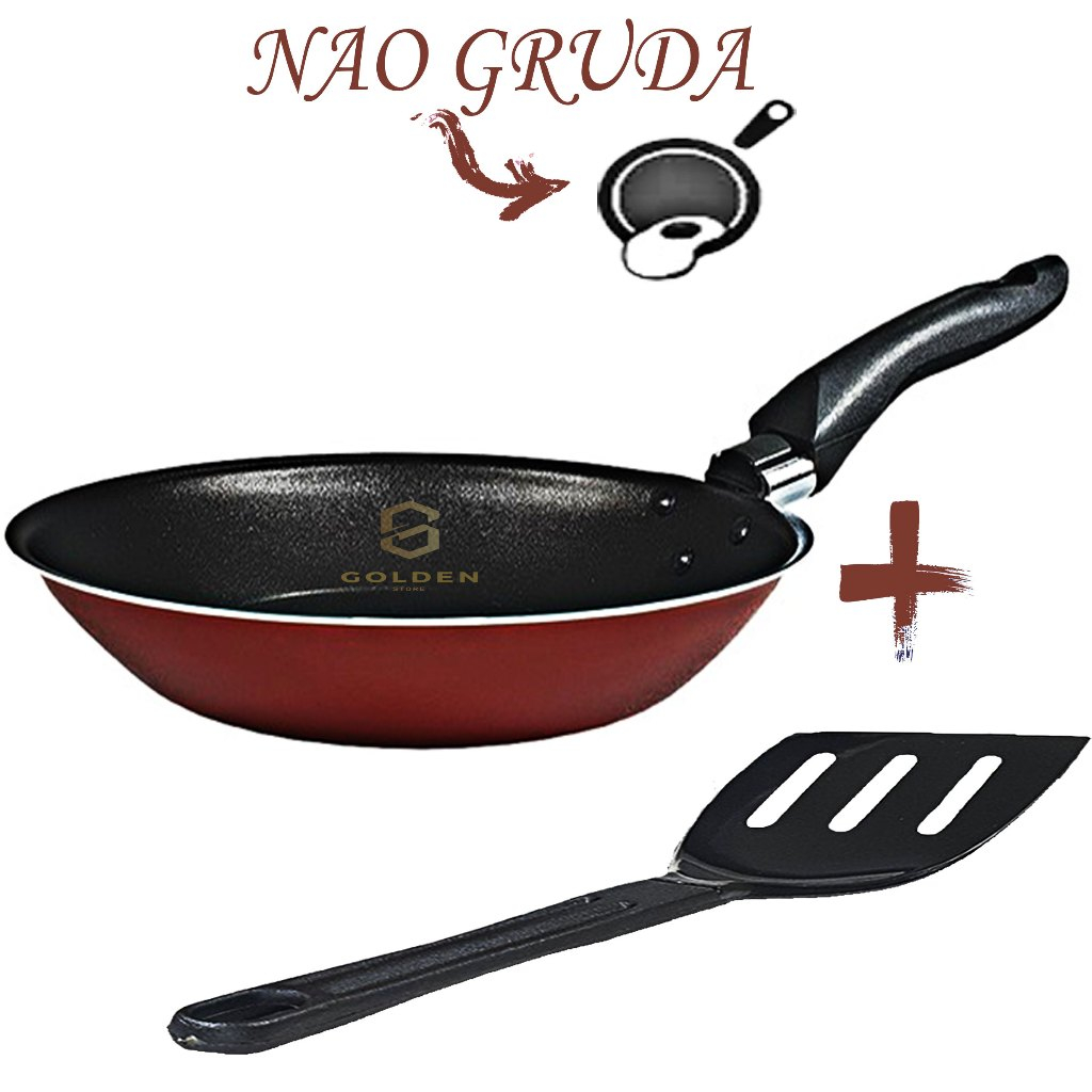 Frigideira Francesa 22 cm Antiaderente Teflon Cor Vermelha Não Gruda com Espátula Nylon