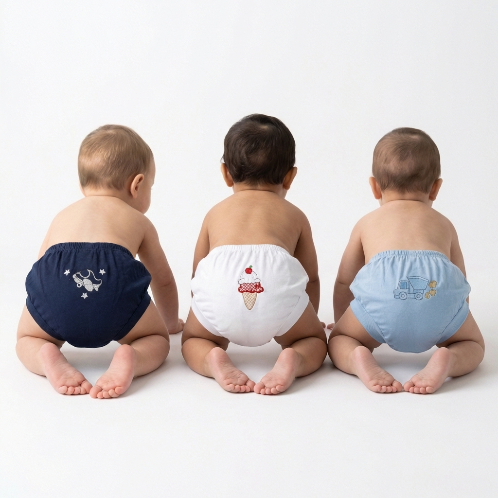 Kit 3 Tapa Fraldas Calcinha Cueca Infantil Bebe Menino e Menina Tipo Short Bombacho Bordado