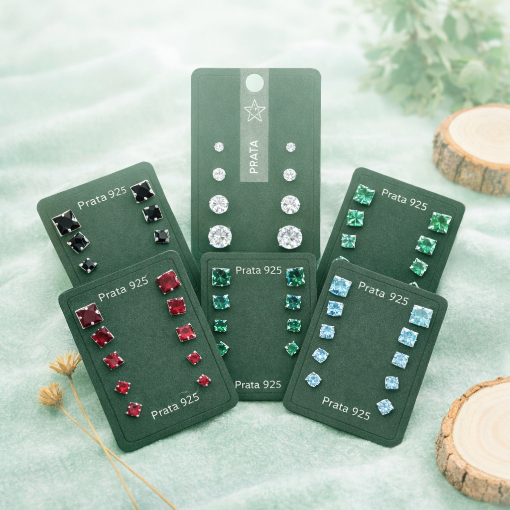 Cartela com 5 Brincos Coloridos Quadrados em Prata 925 em Oferta na Shopee