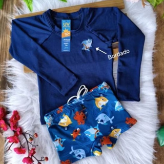 Kit Sunga + Blusa Proteção Solar Infantil Uv50 1-10 anos natação em Oferta na Shopee