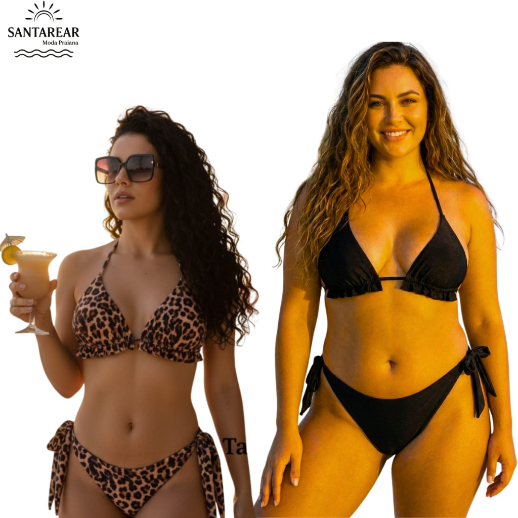 BIQUINI CORTININHA FEMININO COM BOJO REMOVIVEL ESTAMPA ONCINHA E PRETO FORRADO M G GG G1 PLUS VERAO