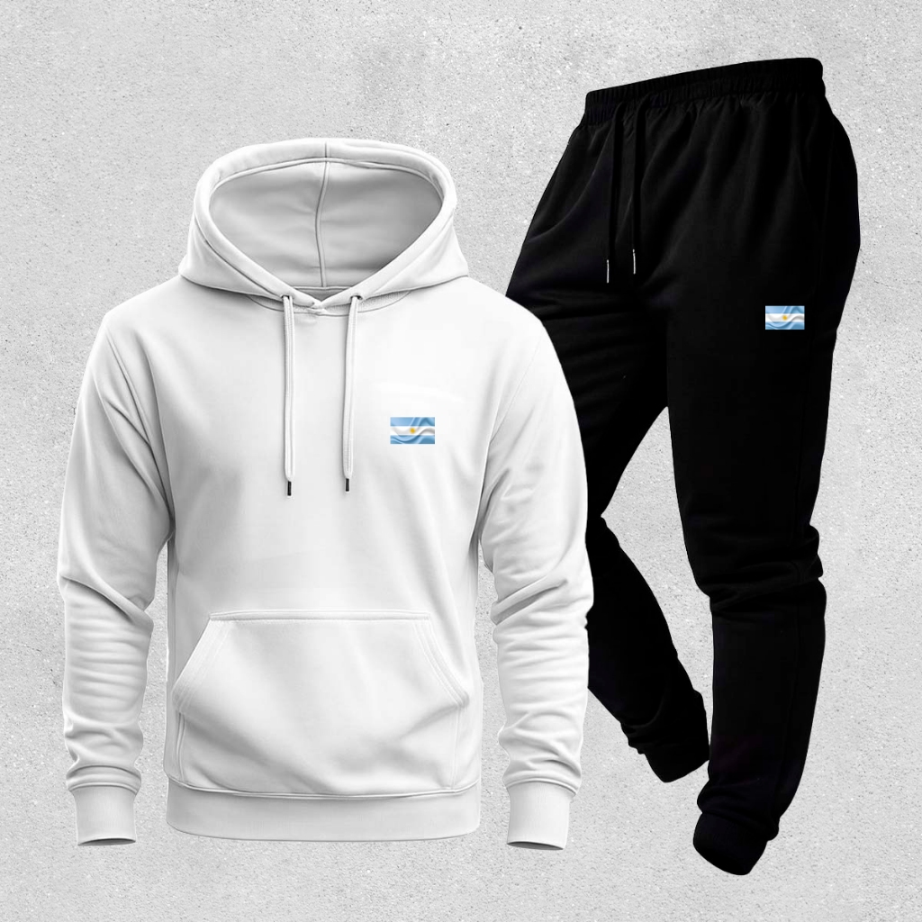 Conjunto Moletom Canguru Unisex Algodão Confortável e Quentinho - Tema Copa do Mundo Estampa Argentina