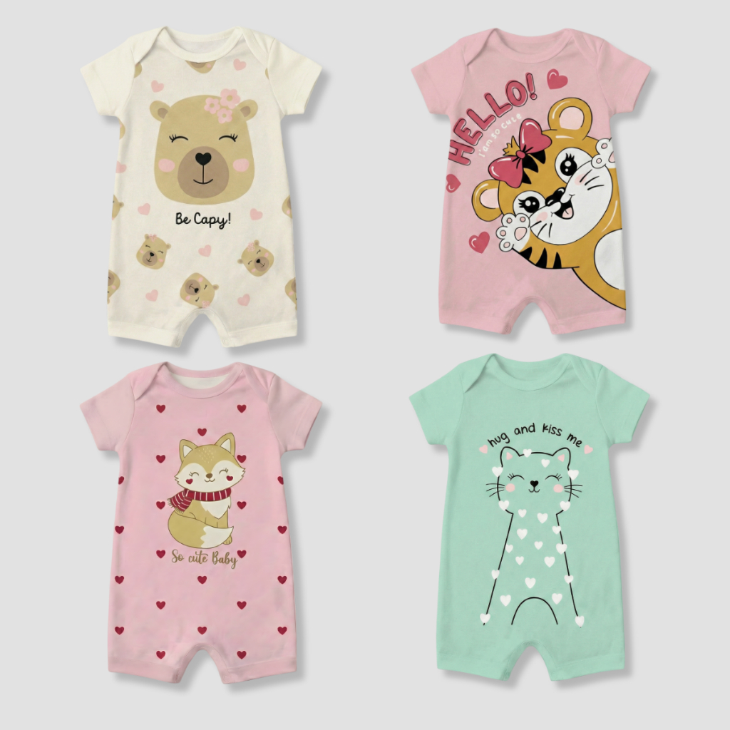Kit 4 Macaquinhos Bebê Menina Suedine 100% Algodão Premium Banho de Sol Roupa Infantil Confortável