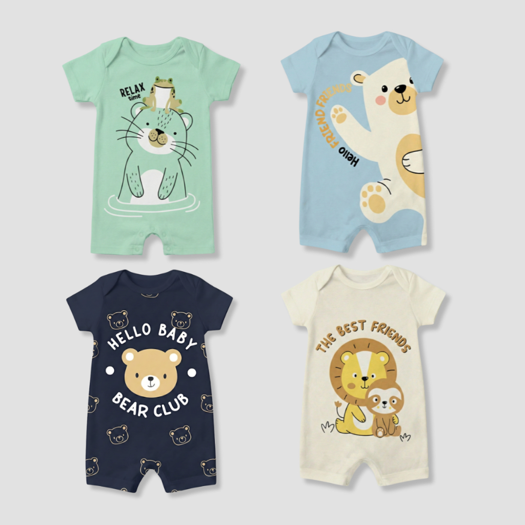 Kit 4 Macaquinhos Bebê Menino Suedine 100% Algodão Premium Banho de Sol Roupa Infantil Confortável