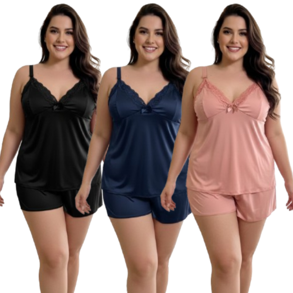 Kit 3 Baby Doll Feminino Plus Size Amamentação Gestante Lactante Pós Parto Com Click Maternidade