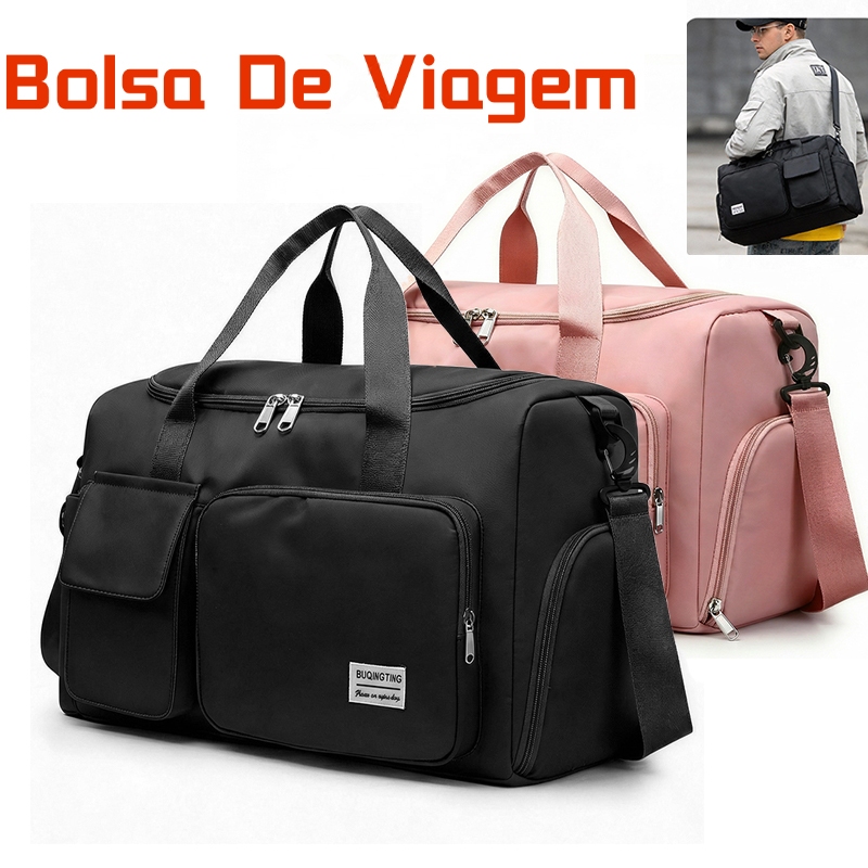 Rosa/Preto Bolsa De Viagem Sport Com Bolso Impermeável Alça Lateral 30L Capacidade em Oferta na Shopee