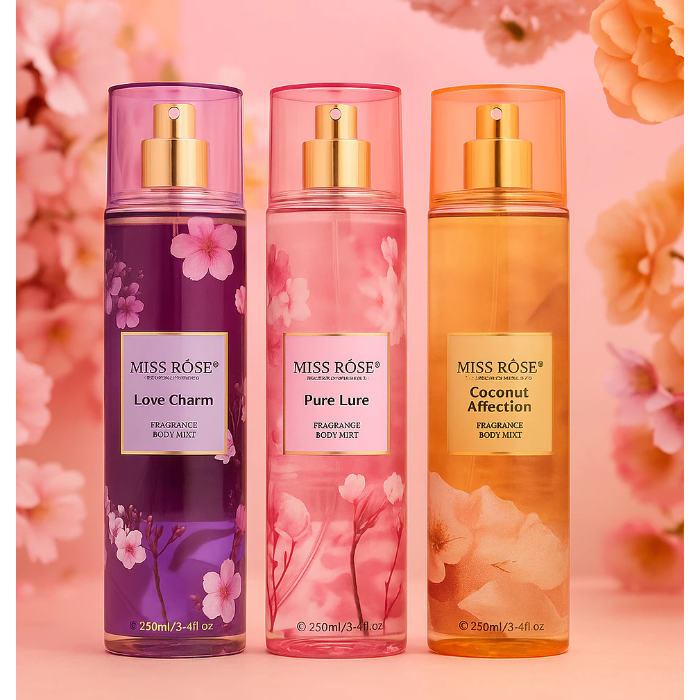 Body Splash Flowers Miss Rôse Perfume Floral Suave Dia a Dia Frescor e Delicadeza Desodorante