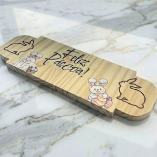 Bandeja Decorativa em Madeira Pinus Coelhinhos Feliz Páscoa Decoração Mesa Posta em Oferta na Shopee