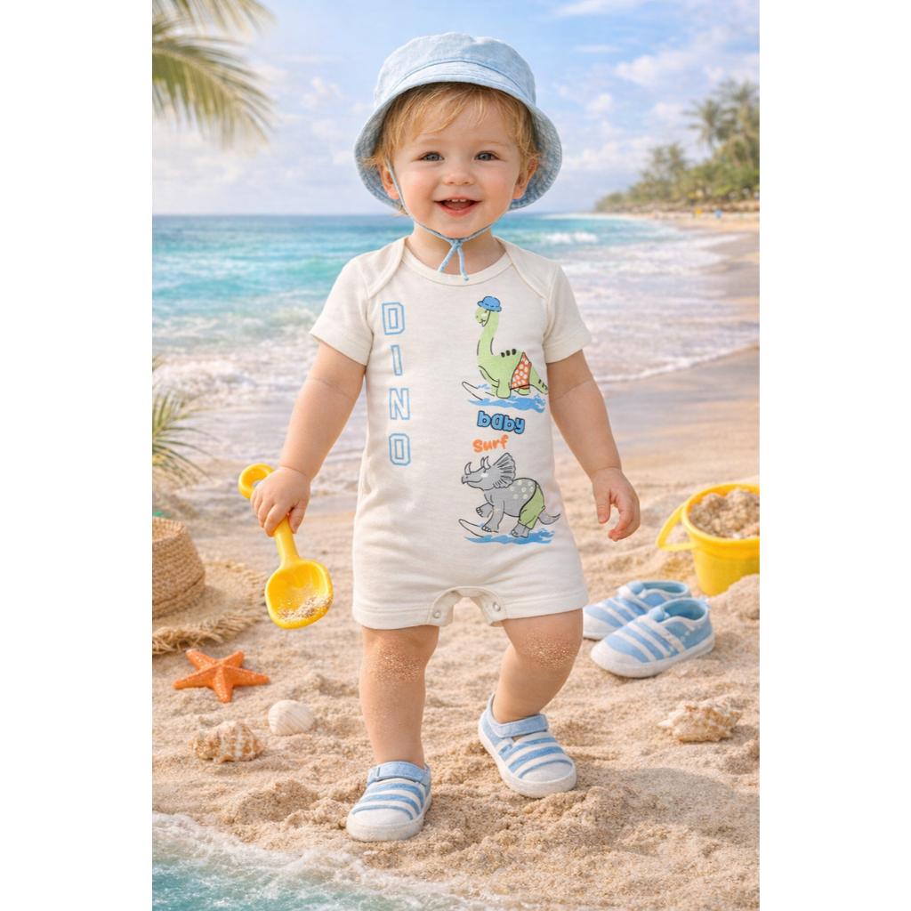 Macacão Romper Manga Curta em Suedine Com Estampa Dino Bebê Menino - Zupa Zuka em Oferta na Shopee