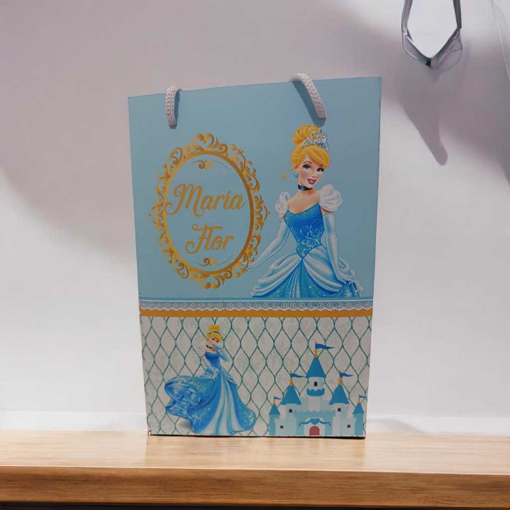 Sacolinha Personalizada com nome e idade 13x20 Cinderela  Festa Aniversário Lembrancinhas