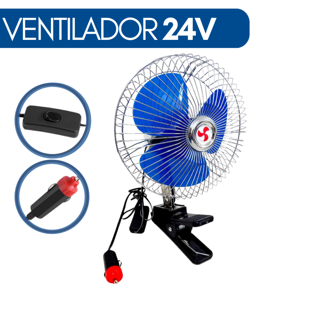 Ventilador Automotivo 24v Giratório 8 polegadas Mini Ventilador para Caminhões Onibus e Vans Ajustável