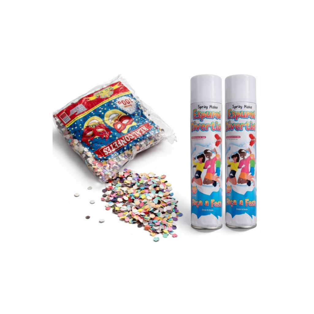 Kit 2 Espumas Spray + Confete Colorido – Carnaval