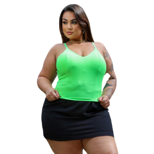 Cropped Feminino Canelado Contém Bojo com Decote em V de Alcinhas Finas 44 ao 50 Brunna em Oferta na Shopee