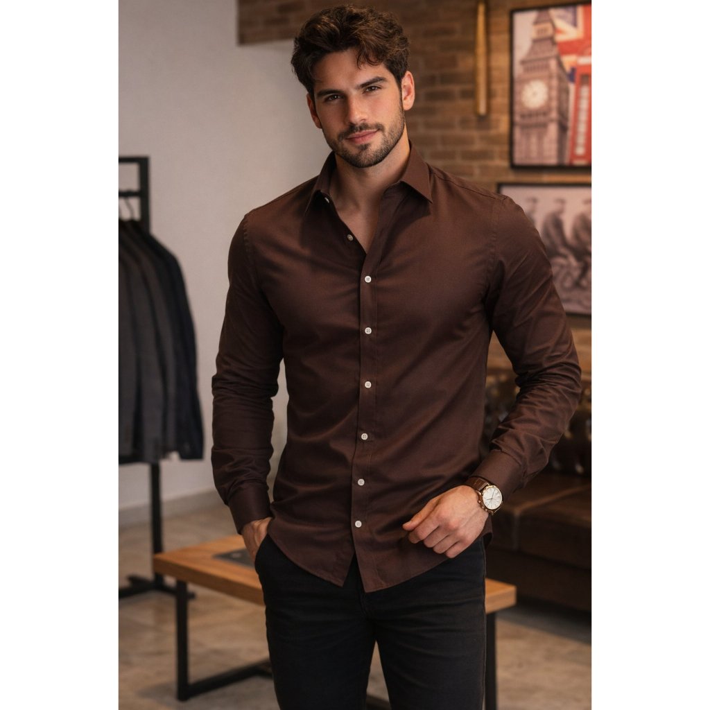 Camisa Social Masculina Manga Longa Lisa De Botão Modelagem Slim Fit Envio Rapido em Oferta na Shopee