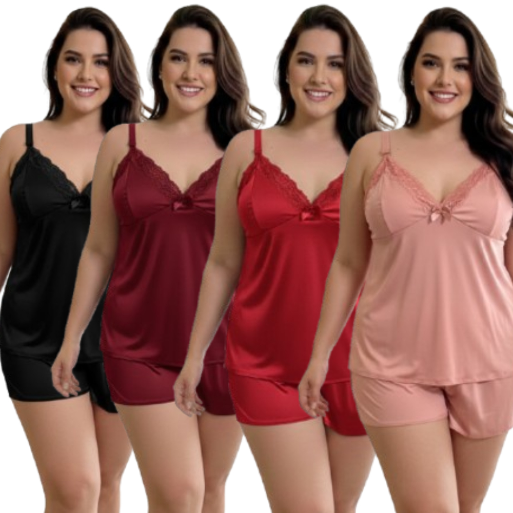 Kit 4 Baby Doll Amamentação Plus Size Gestante Feminino Maternidade Pós Parto Pijama Com Click