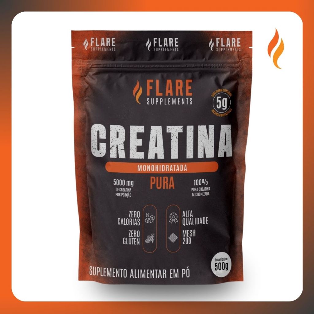 Creatina Monohidratada Pouch 500g 100% Pura Importada Flare Suplemento Performance Muscular Força