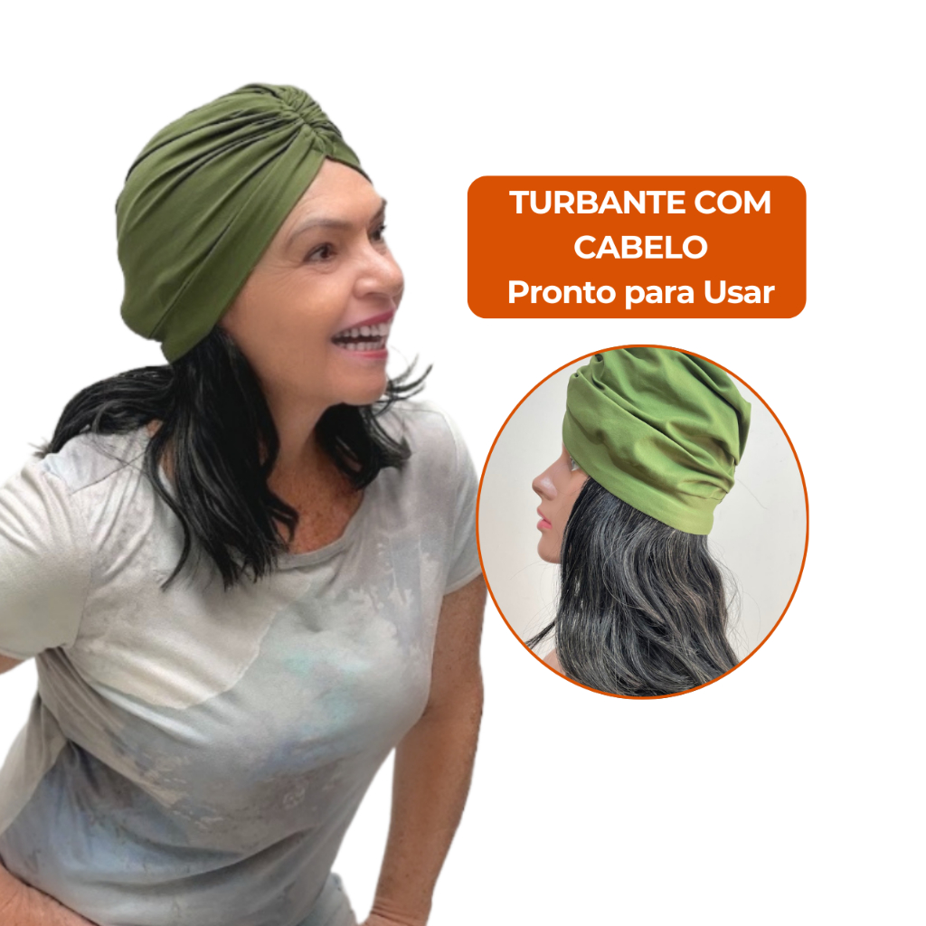 Turbante com Cabelo Cast. Chanel | Peruca Oncológica Turbahair Quimioterapia e Queda de Cabelo