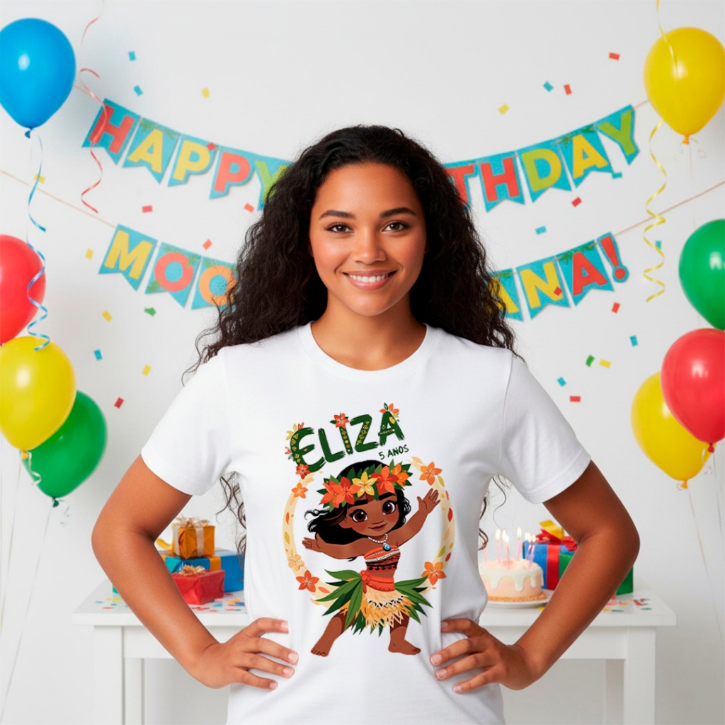 Camiseta Body Moana Infantil Bebê Aniversário 8 Estampas Variadas Nome Idade Personalizado