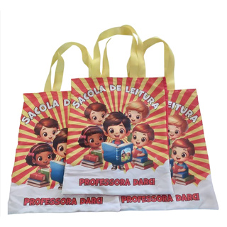 Kit 2 Sacola de Leitura Tecido Tactel 26x31 Sacola Viajante Projeto de Leitura Sacola Literária em Oferta na Shopee