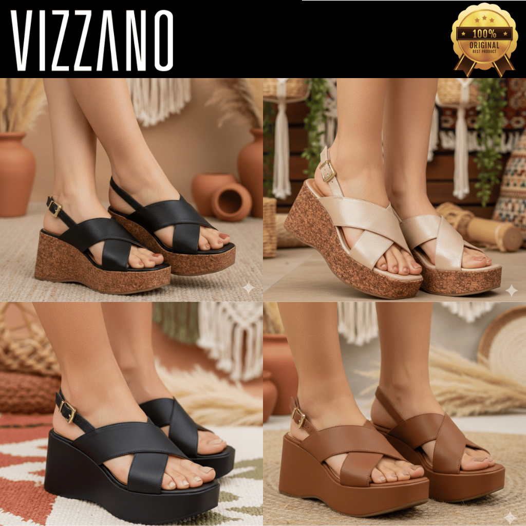 Tamanco Vizzano Feminino Sandália com Fivela Confortável Natural Casual Plataforma Anabela Original