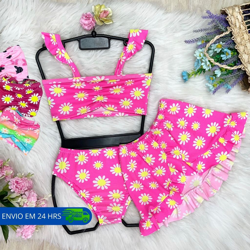 Biquini Conjunto Triquini 3 Peças Para Meninas Luxo Elegante em Oferta na Shopee