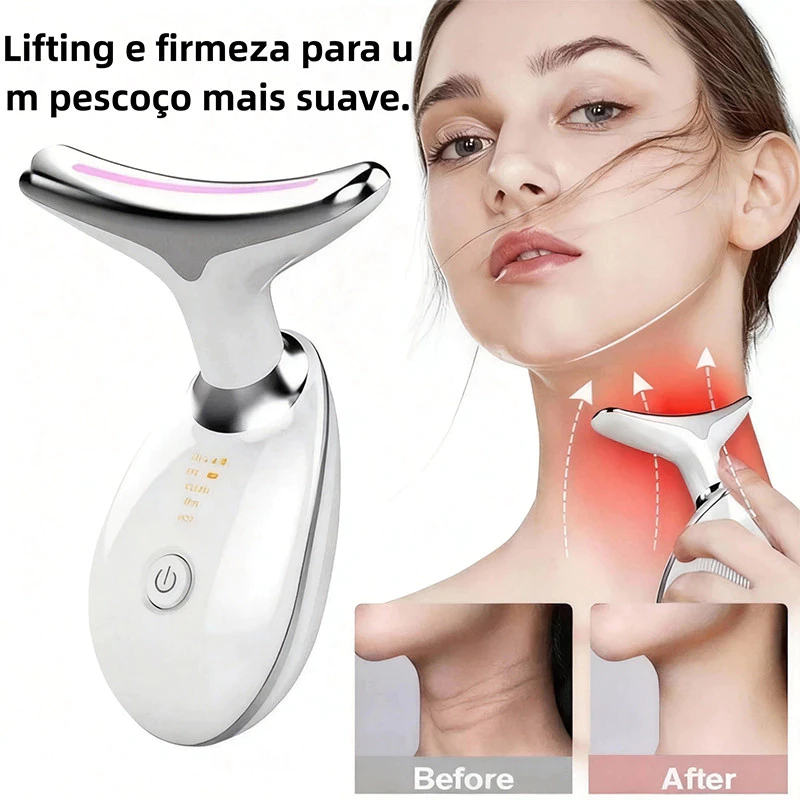 Massageador elétrico para pescoço, rosto e rosto, com função lifting e firmeza, terapia de luz LED antirrugas e vibração