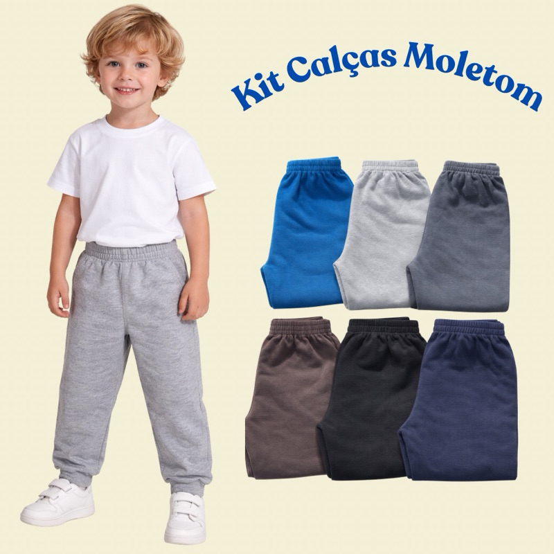 Kit 3 Calças Infantil Menino Moletom em Oferta na Shopee