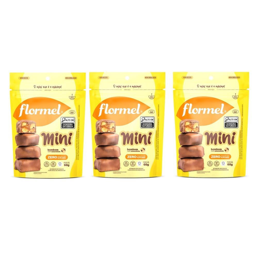Kit com 3 Mini Bombom ao Leite com Amendoim Flormel Zero Açúcar 60g sem Glúten em Oferta na Shopee