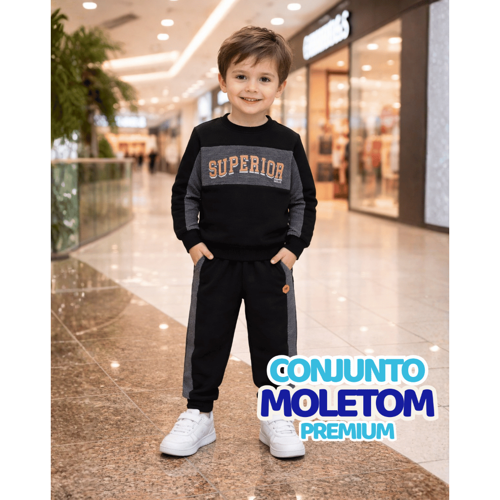 Conjunto Infantil Menino Moletom Careca e Calça Inverno Quentinho Confortável Tamanho 4