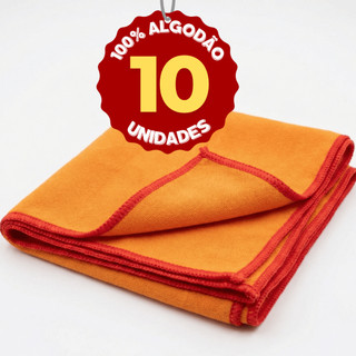 Kit 10 Flanelas Laranja 38x28cm 100% Algodão | Cantos Passados no Overloque | Limpeza Geral Casa e Automotivo