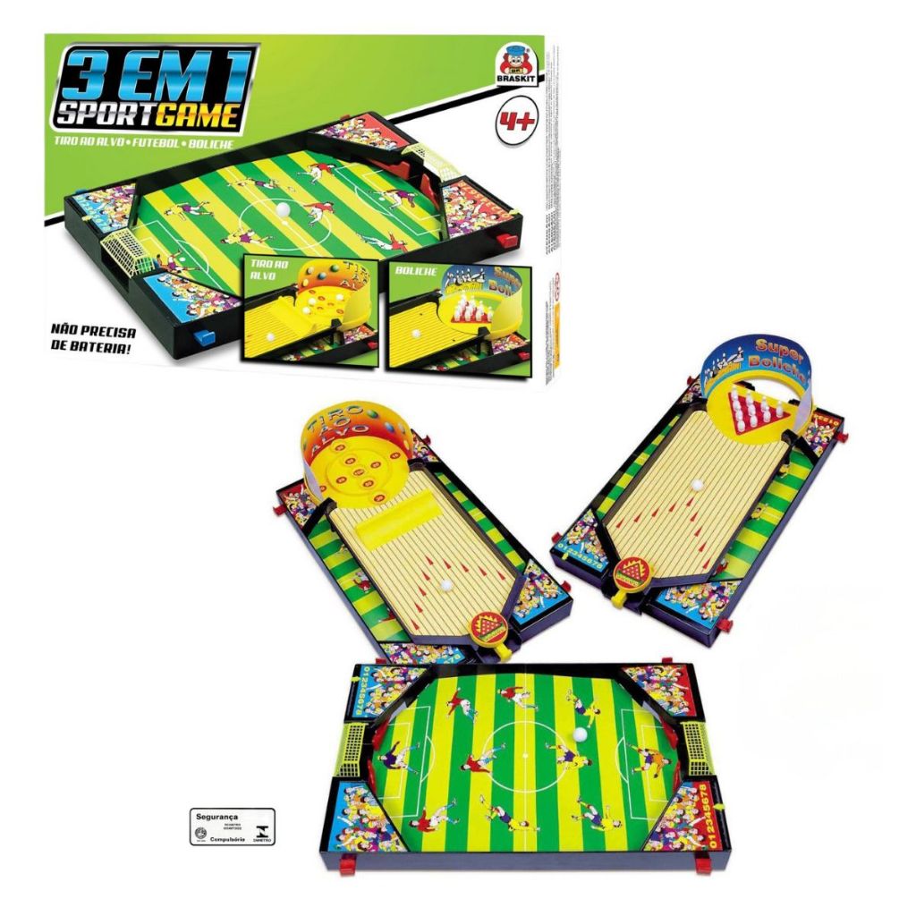 Jogo 3 em 1 Sport Game Braskit Mini Futebol Boliche e Tiro ao Alvo