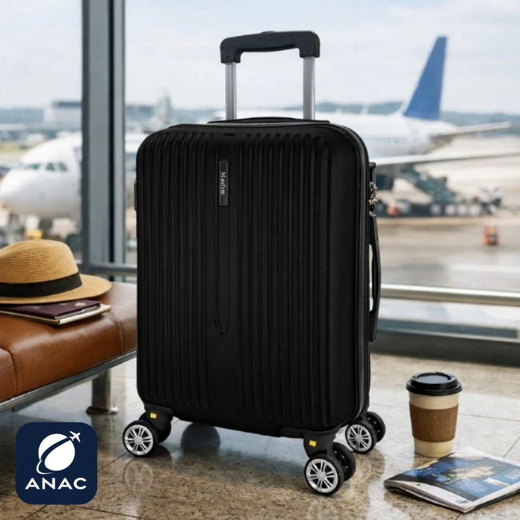Mala de Viagem/Bordo Preta 10KG Rígida Rodas 360° Resistente Removível Medidas ANAC Cadeado Embutido em Oferta na Shopee