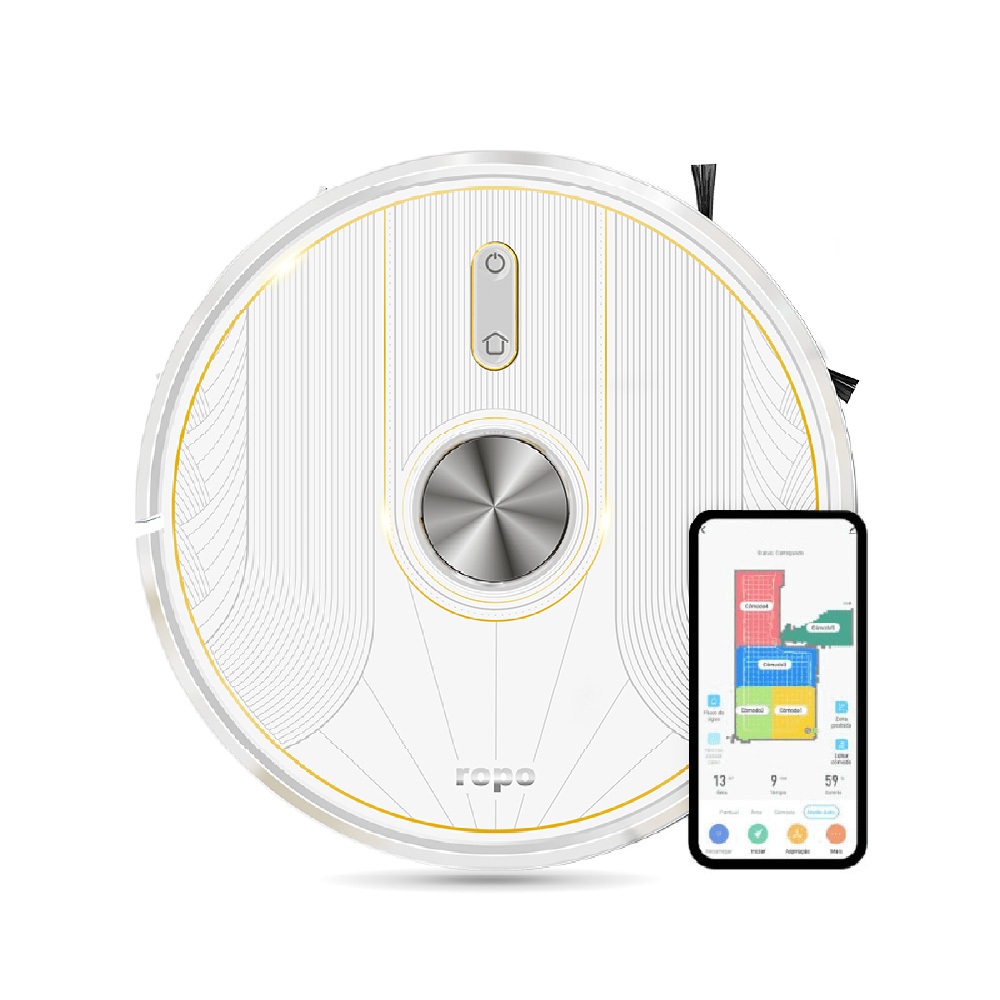 Robô Aspirador Ropo Glass 5 Limpeza inteligente 4 em 1 com esterilização por LED UV tecnologia LIDAR em Oferta na Shopee