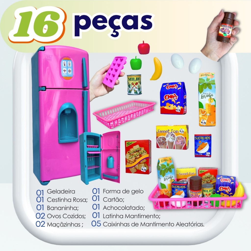 Geladeira Infantil Brinquedo Com Mini Mercado Peças Educativo Interativo Para Crianças