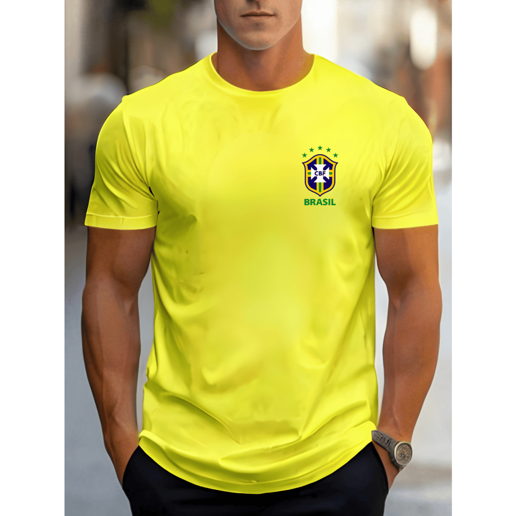 Camiseta Masculina do Brasil Camisa 100% Algodão Para Copa do Mundo Seleção